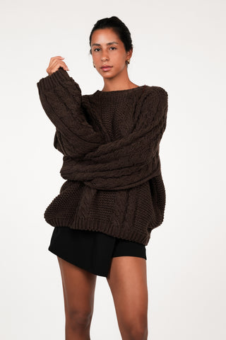 Oversized brown cable knit sweater - Kiki