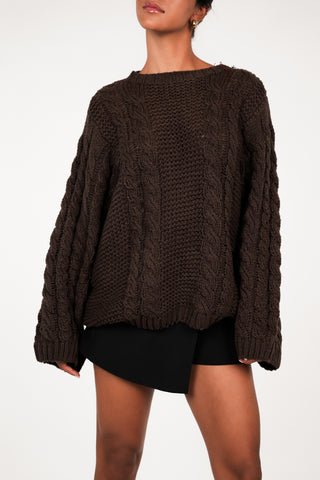 Oversized brown cable knit sweater - Kiki