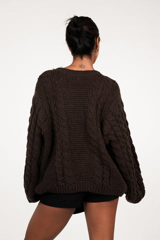 Oversized brown cable knit sweater - Kiki