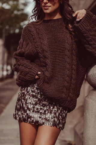 Oversized brown cable knit sweater - Kiki