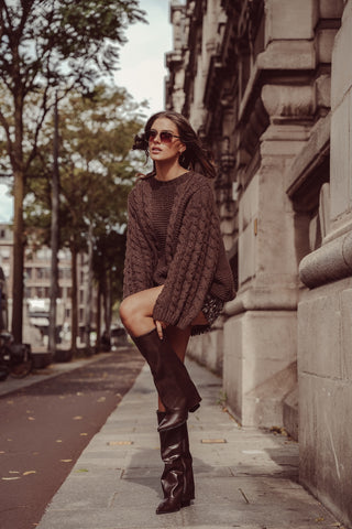 Oversized brown cable knit sweater - Kiki