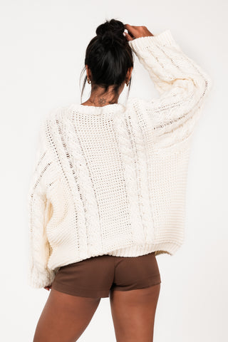 Oversized cream cable knit sweater - Kiki