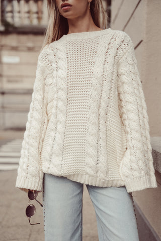 Oversized cream cable knit sweater - Kiki