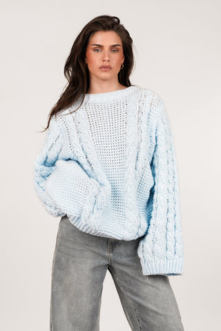 Oversized taupe cable knit sweater - Kiki