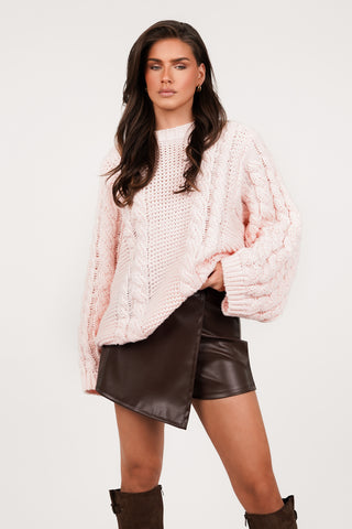 Oversized taupe cable knit sweater - Kiki
