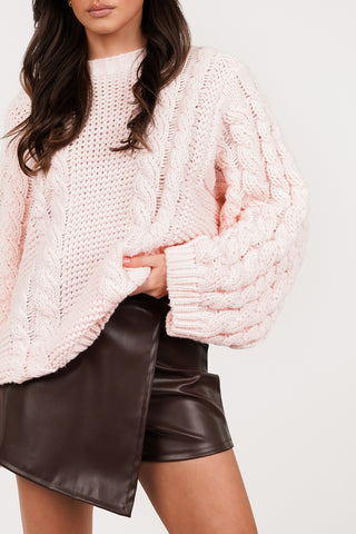 Oversized taupe cable knit sweater - Kiki