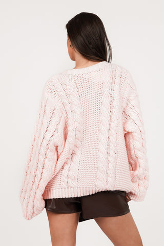 Oversized taupe cable knit sweater - Kiki