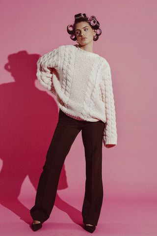 Oversized taupe cable knit sweater - Kiki