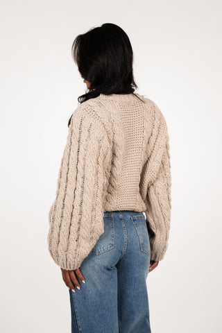 Oversized taupe cable knit sweater - Kiki