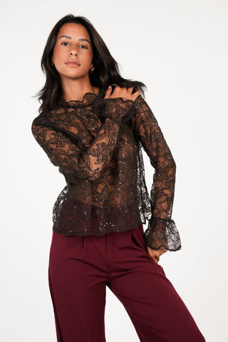 Lace blouse transparent brown - Dunya
