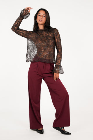 Lace blouse transparent brown - Dunya