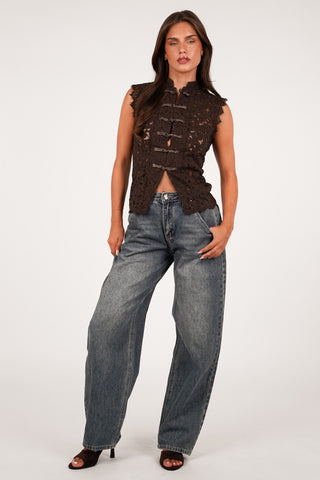 Kanten gilet bruin - Maxie