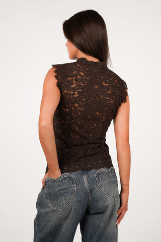 Kanten gilet bruin - Maxie