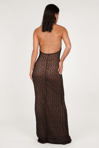 Schwarzes Maxikleid aus Spitze mit hohem Kragen - Quincy