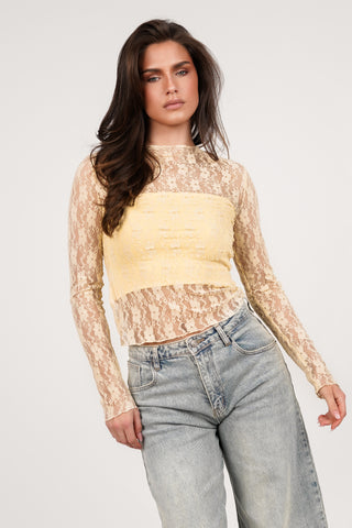 Lace top yellow with long sleeves - Amaris