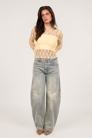 Lace top yellow with long sleeves - Amaris