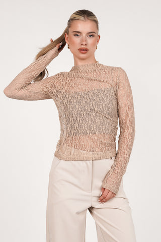 Lace long-sleeved top taupe - Minou