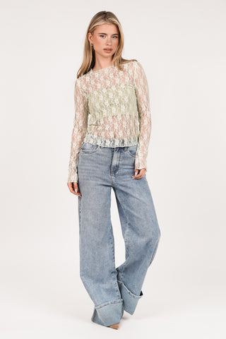 Lace top mint green with long sleeves - Amaris