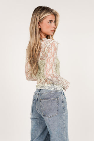 Lace top mint green with long sleeves - Amaris