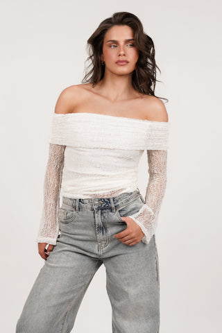 Lace top off shoulder cream - Nanny