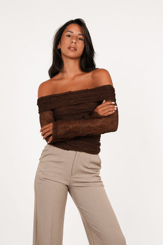 Lace top off the shoulder dark brown - Nanny