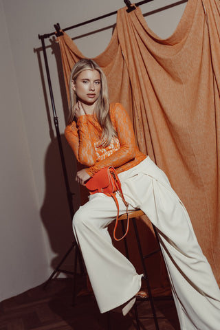 Lace top orange with long sleeves - Amaris