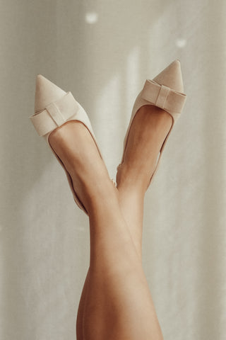 Kitten heels with bow beige - Maxime