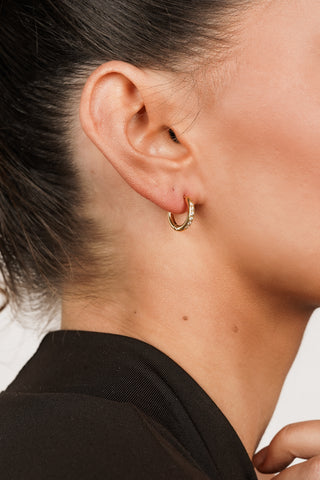 Small gold hoop earrings with rhinestones - Jamie