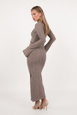 Knitted maxi skirt with split taupe - Rosalie