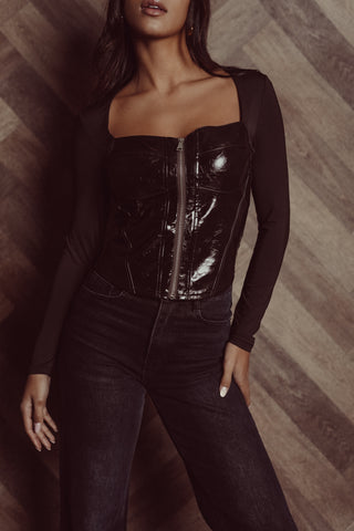 Corset top with long sleeves brown - Kenzi