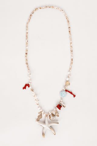 Kralenketting met zeester beige/rood - Famke