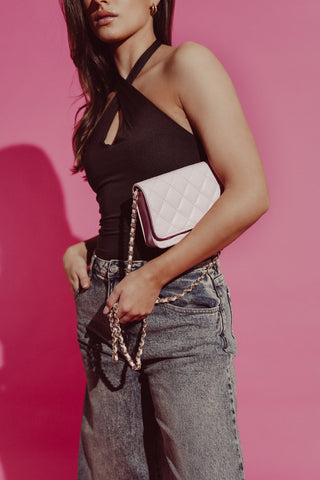 Leather crossbody bag light pink - Lyla