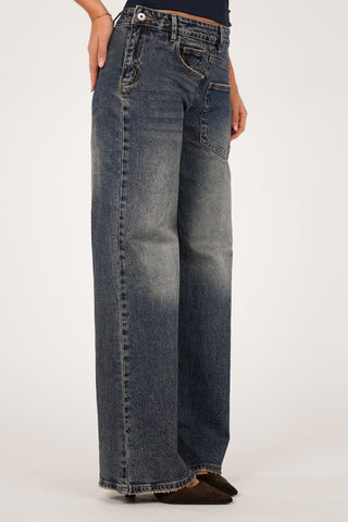 Low waisted jeans deconstructed blauw - Izzy
