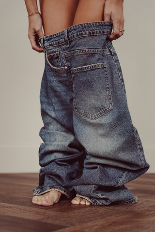 Low waisted jeans deconstructed blauw - Izzy
