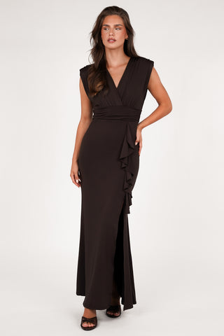 Maxi jurk bruin met ruffles - Gracia