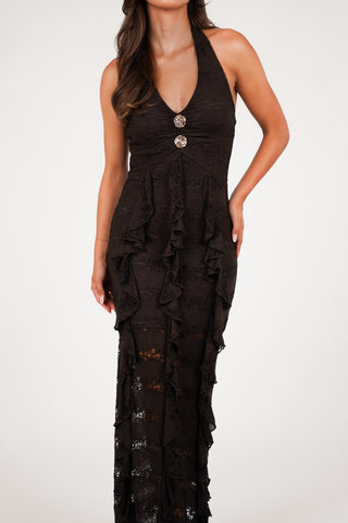 Maxi jurk bruin met ruffles - Ress