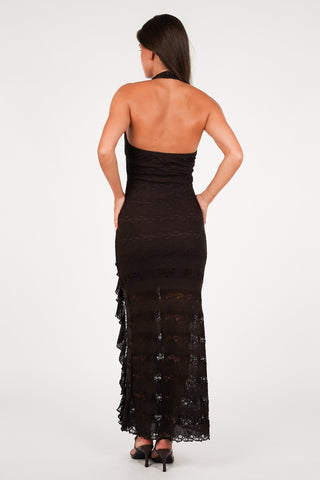 Maxi jurk bruin met ruffles - Ress