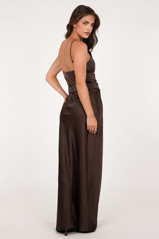 Maxi jurk glanzend bruin - Blossom