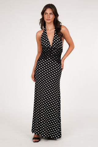Maxi jurk halter met kant zwart/wit - Divine