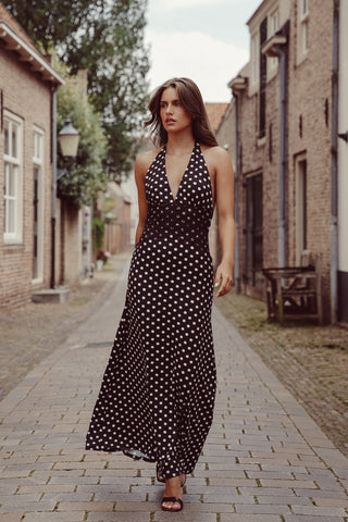 Maxi jurk halter met kant zwart/wit - Divine