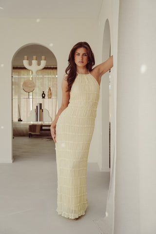 Maxi dress with halter and open back brown - Romy