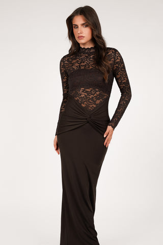 Maxi jurk met kant bruin - Izza