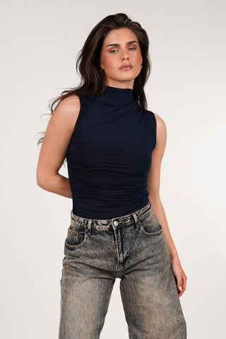 Sleeveless stretch top navy - Cecile