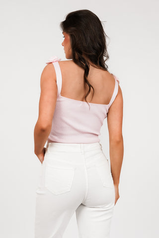 Sleeveless ribbed top with roses pink - Lydia