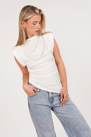 Sleeveless top asymmetric white - Linde