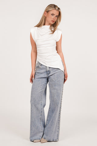 Sleeveless top asymmetric white - Linde