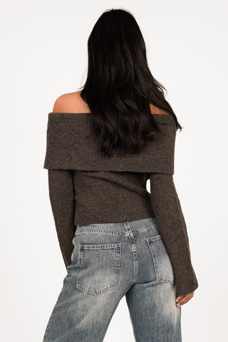 Off-shoulder top with buckle brown - Lotus