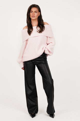 Off-the-shoulder oversized pink sweater - Ysis
