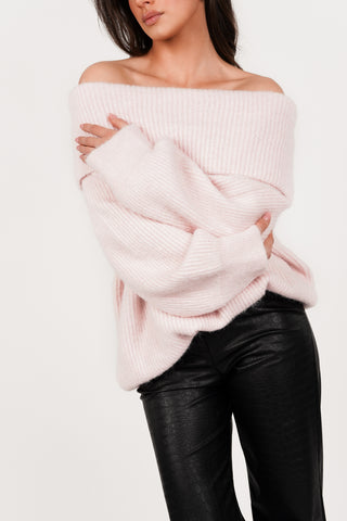 Off-the-shoulder oversized pink sweater - Ysis