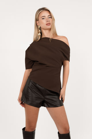One-shoulder top asymmetric brown - Tessa